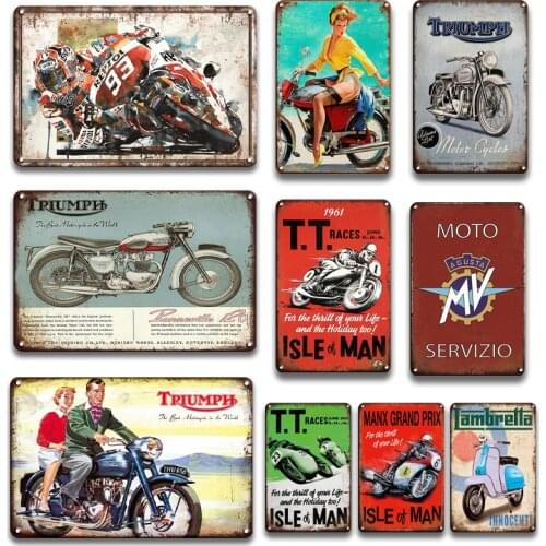 Retro Motorcycle Sticker Tin Poster Sign Vintage Man Cave Garage Decor Metal Plate Funny Collectible Gift Home Wall Plaque Signs