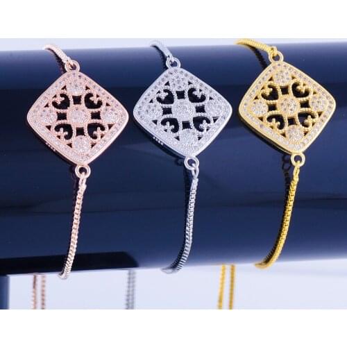 Famous Brand Jewelry Bijoux Zircon Heart Flower Bracelet Femme Diy Copper Micro Pave Square Chain Womens Bracelet Charm Pulsera