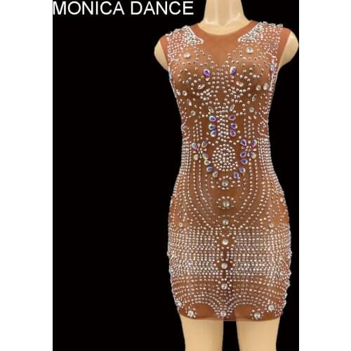 Women Sexy Birthday Celebrate Short Party Dress Silver Rhinestones Stretch Stage Wear Sexy Evening Wedding Bodycon Mesh Dress