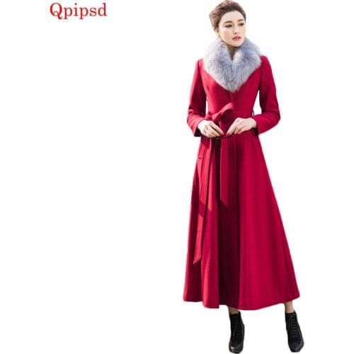 2021 Winter New Fox Collar Wool Coat High Grade Woolen Coats Womens Temperament Slim Wool Parka Female Warm Wool Overcoat Jacket