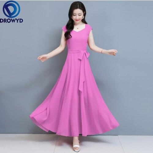 High Quality 2021 Summer New Arrival Elegant O-neck Sleeveless Solid Color Women Chiffon Long Dress Fashion Party Dress Vestidos
