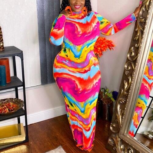 Autumn New Dress for Womens Red Printed Full Sleeve Bodycon High Waisted Ankle Length Fashion Elegant Evening Night Party Dress