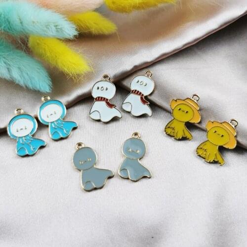 10pcs Cartoon Sunny Doll Floating Waterdrop Enamel Charms Drop Oil Alloy Pendants Dangle DIY Jewelry Earring Necklace Accessorie