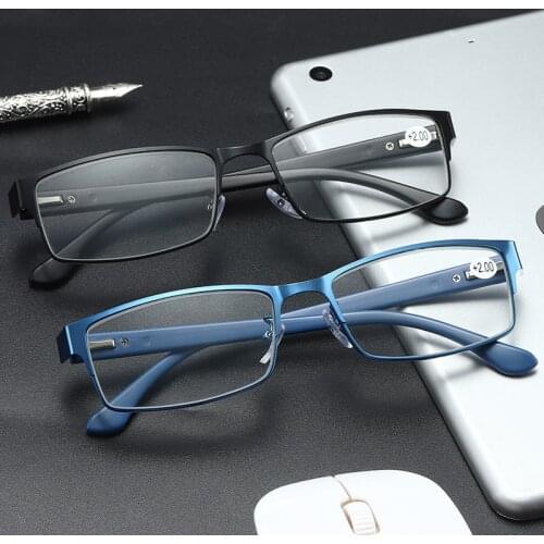Fashion Men Square Reading Glasses Ultralight Male Magnifier Business Presbyopia Alloy Blue Black Reader +100 +150 +200 +400