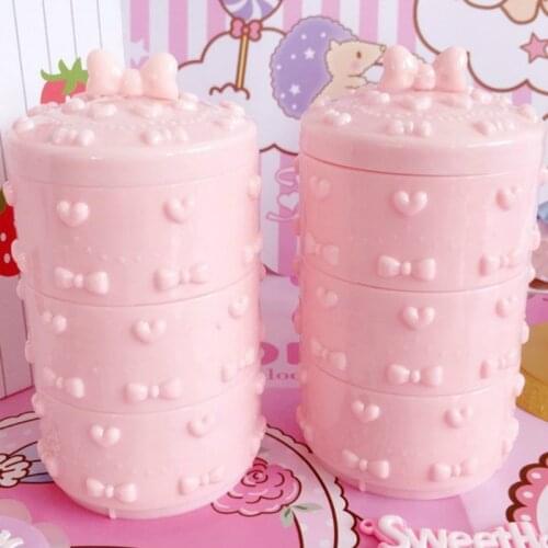 3-layers Jewlery Organizer Small Cosmetic Box Embossed Pink Bow Plastic Mini Boxes Desktop Organizer Makeup Organizer Box
