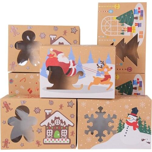 4/8pcs Merry Christmas Cookie Candy Gift Box with Window Santa Claus Food Packaging Boxes Christmas Navidad 2022 New Year Party