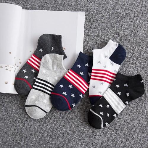 5 Pairs Mens Fashion National Flag Striped Cotton Sock Navy Breathable Slippers Male Non-Slip Invisible Boat Socks