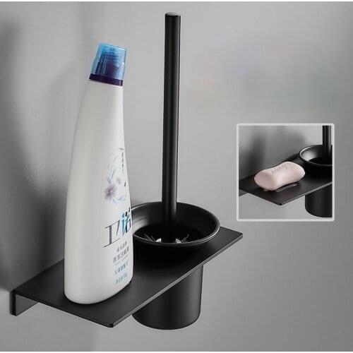 Aluminum Toilet Brush Holder Black Household Hardware Toilet Cleaning Brush Wall Mounted Fixture Wc Borstel Bathroom Accessories