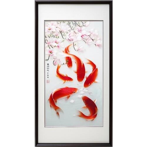 CX Hanging Painting Koi Living Room Entrance Decorative Painting Handmade Chinese Style Embroidered Painting