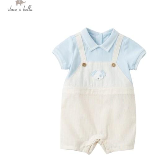 DBX18099 dave bella summer new born baby boys fashion cartoon striped jumpsuits infant toddler clothes children romper 1 piece