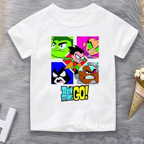 Harajuku Kawaii Cartoon Teen Titans Go T Shirt Childrens T-Shirts Summer Kids White Short Sleeve Top Boys Clothes Funny Tshirt