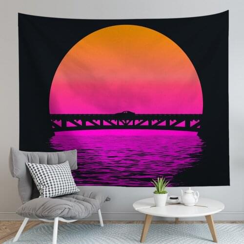 Nartual Landscape Waves Sunset Tapestry Wall Hanging Aesthetic Boho Room Decor Tapestry Wall Fabric Psychedelic Wallcovering