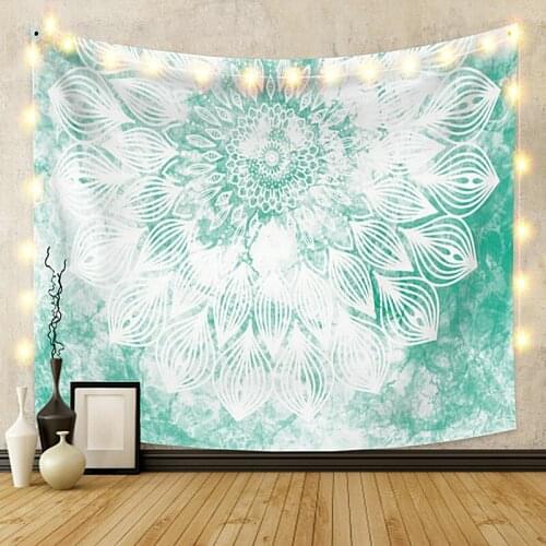 Cyan Mandala Flower Printing Tapestry Vintage Exotic Summer Plant Nature Frame for Bedroom Photography Wall Decor