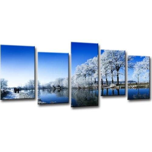 Hot Sale 5 Panels HD Printed Cedar Lake Snow Painting Canvas Print Room decor print poster Picture Canvas Wall art