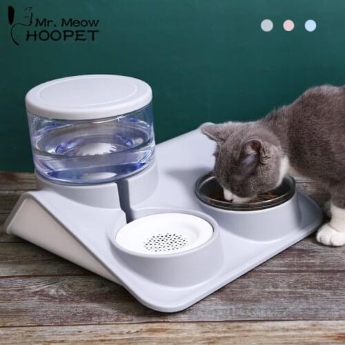 Hoopet 2-1n-1 Cat Bowls Automatic Feeder 1.8L Double Fountain Water Drinking Purifier Pet Drink Products Food Container Tray