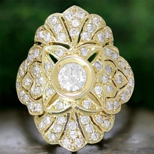 Exquisite Gold Plating Color Hollow Geometric Inlaid Crystal Zircon Rhinestone Female Ring for Women Party Jewelry Accessories