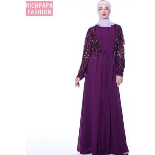 Sequin Tassel Abaya Kimono Turkish Dubai Muslim Hijab Dress Kaftan Cardigan Abayas For Women Caftan Islamic Clothing Robe Femme