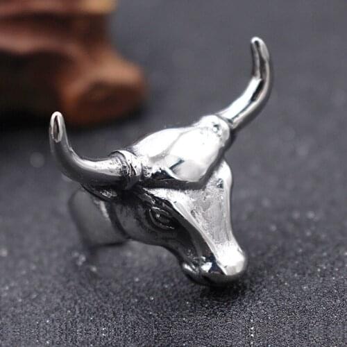 Domineering Bull Ring Men Boys Silver Color Stainless Steel Biker Rings Heavy Metal Hip Hop Punk Rock Ring Male Fashion Jewelry