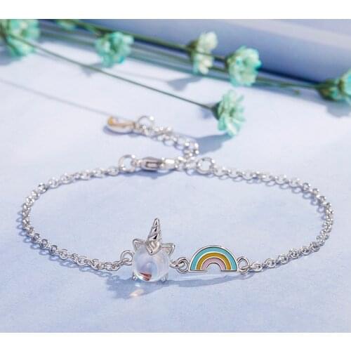 Colorful Aurora Rainbow Unicorn Bracelet Sen Department Small Fresh Moonstone Bracelet Simple Ins Wind