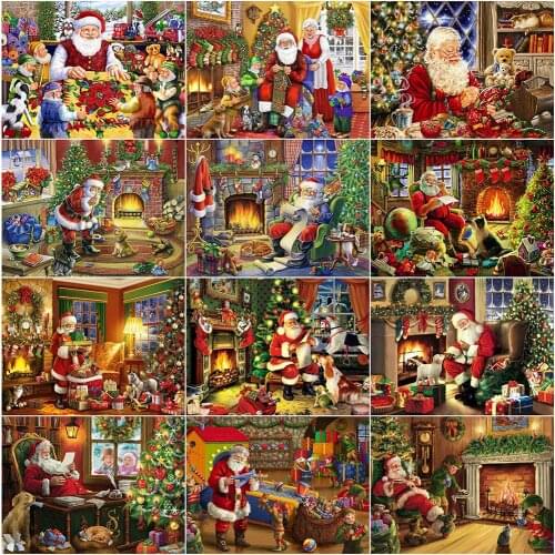 Square/Round Diamond Embroidery Cartoon Diamond Painting Kit Santa Claus Mosaic Picture of Rhinestones Beaded Needlework Wall Ar