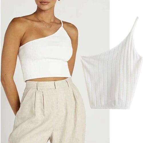 Dave&Di Ins Fashion Blogger High Street Single Shoulder Sexy Short Camisole Summer T Shirt Women Camisetas Verano Mujer Top