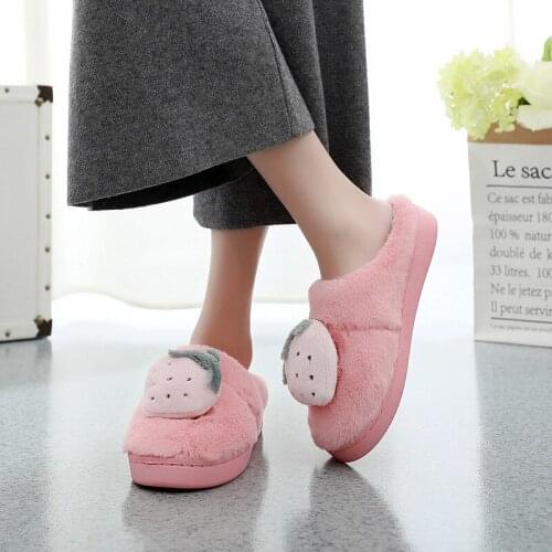 Cute Casual Fruits Plush Slippers Women Winter Indoor Cotton Slippers Warm Soft Non-slip Home Shoes Winter Bedroom Slippers
