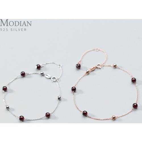 Modian New 925 Sterling Silver Red Crystal Little Ball Cute Anklet for Women Fashion Adjustable Anklet Fine Jewelry Accessories