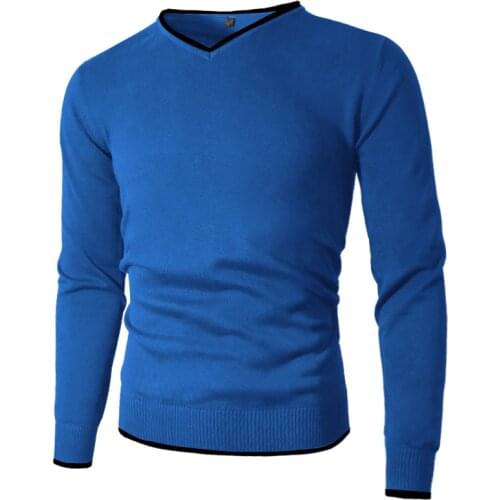 Mens sweater pullover mens knitted pullover V-neck autumn and winter basic sweater mens pullover plain style solid color