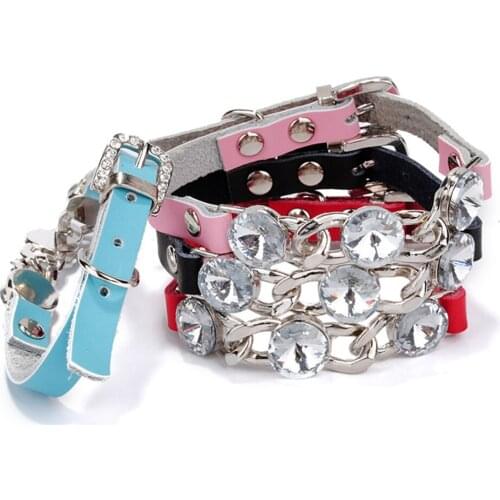 Small Collars Rhinestone Kitten Necklace Genuine Leather Neck Strap For Kitten Pet Chihuahua Animals Accessories Supplies