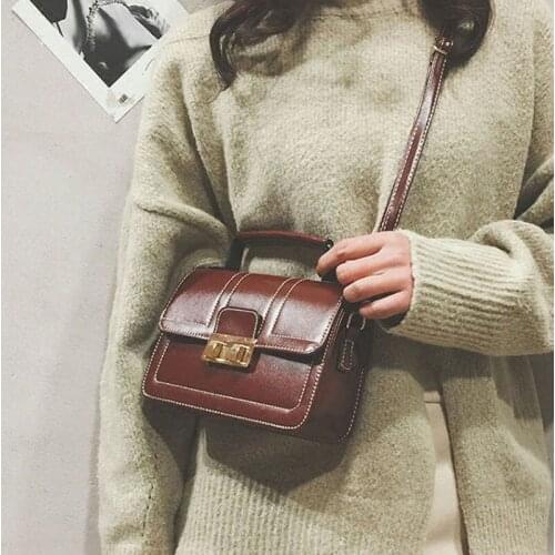 2021 New Ladies Shoulder Bag PU Leather Pure Color Fashion Messenger Bag Oil Leather Women Bag Adjustable Shoulder Strap