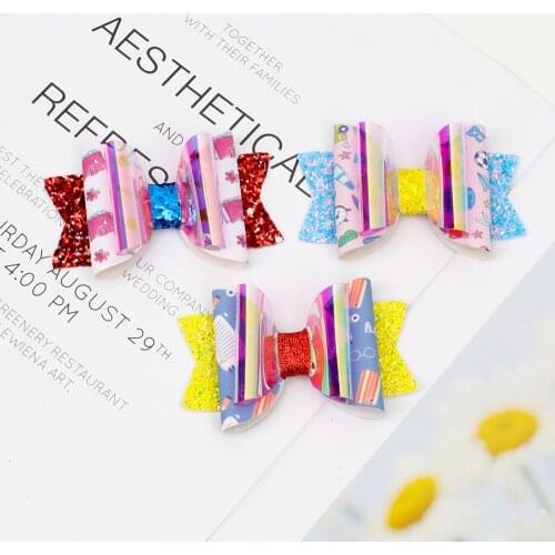 CN New BACK TO SCHOOL Hair Bows for Girls 3inch Stacked Pencil Printed Leather Glitter Hair Clips Barrettes Kids Headwear