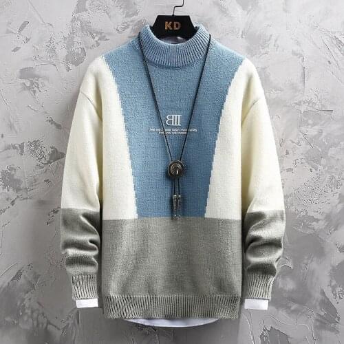 New Autumn winter Cashmere Warm Sweater Men Turtleneck Men Pullover Patchwork Slim Fit Sweaters Tops Knitted Mens Jumper
