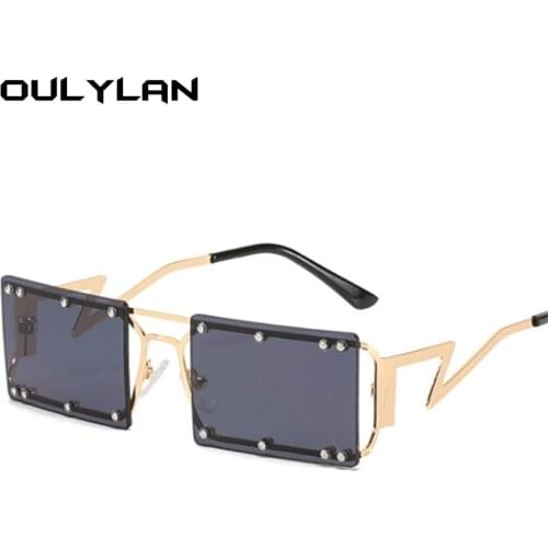Oulylan Men Vintage Rectangle Sunglasses Trend Brand Designer Square Sun Glasses Women High Quality Metal Eyewear UV400 Mirror