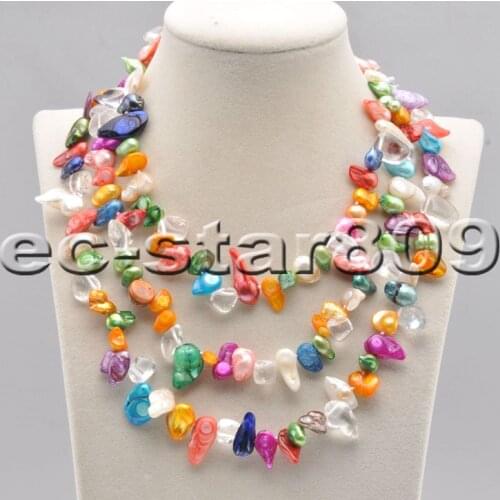 P6836 50" Multicolor Tail Freshwater Pearl Crystal Long Necklace