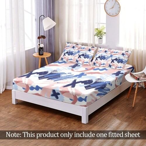Customize 3D Print Simple Painting Pattern Fitted Sheet Queen King Size Elastic Band Bed Sheet Home Bedroom Decoration 1pc