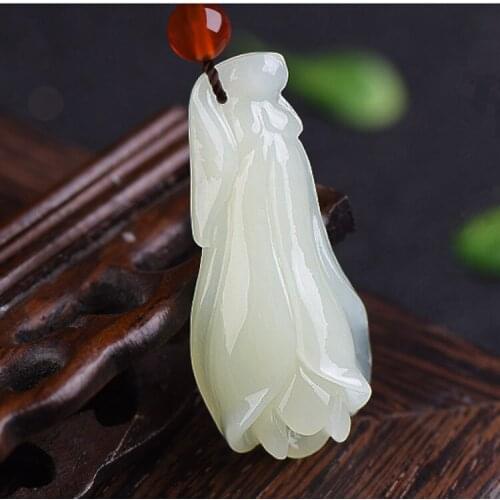 Natural top brand white jade pendant hand-carve flower jade pendants brand men necklace jadeite jade jewelry jade necklace