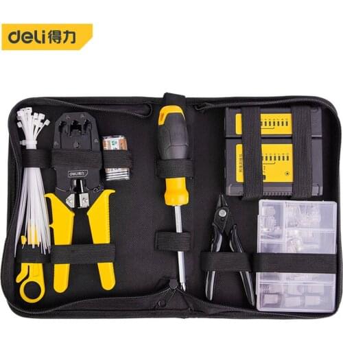 Deli RJ45 RJ11 Portable LAN Computer Network Repair Tool Kit Utp Network Cable Tester Plier Screwdriver Crimper Plug Clamp Set
