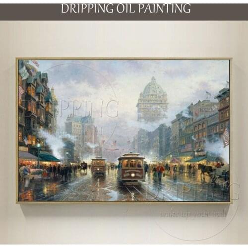 Professional Artist Pure Hand-painted Modern Canvas Art Market Oil Painting for Living Room Modern Market Street Oil Painting