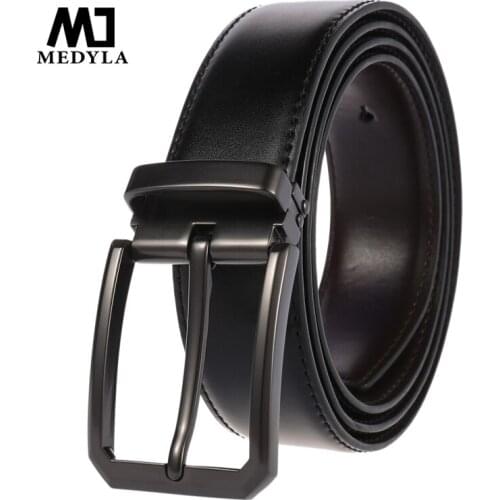 MEDYLA Mens belt Genuine Leather Belt High Quality Luxury Strap Classic Pin Buckle Male Belt Jeans Belt for Men LY3978