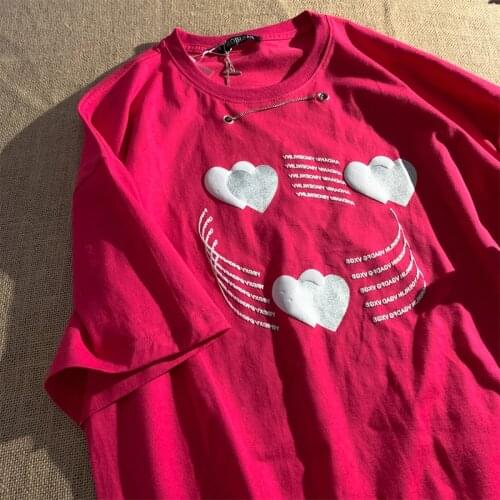 Rose Red Chain Fashionable Women Tshirts 2021 New Summer Korean Style Loose Tops Oversized O-neck Harajuku T Shirt