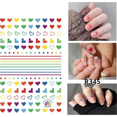 Self-adhesive 3D Stickers for Nails Colorful Love Heart Line Nail Art Decorations Small Size Fashion Stickers Women Nail Foil