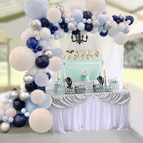 Blue Silver White Balloon Garland Kit 94 Pack Navy Blue Pastel Blue Balloons with 16ft Tape Strip Birthday Party Wedding Decor