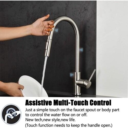 Pull Out Sensor Kitchen Faucet Stainless Steel Smart Induction Mixer Hot Cold Shower Touch Control Sink Tap Bathroom Accessories