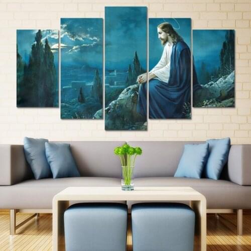 5 Pieces Jesus HD Printed Modern Painting Modular Posters Picture On Canvas Wall Artwork Living Room Home Decoration