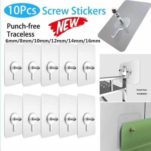 10pcs Punch-Free Screw Stickers Wall Picture Non-Marking Hook Invisible Traceless Picture Hanging Kitchen Bathroom Hanger Hook
