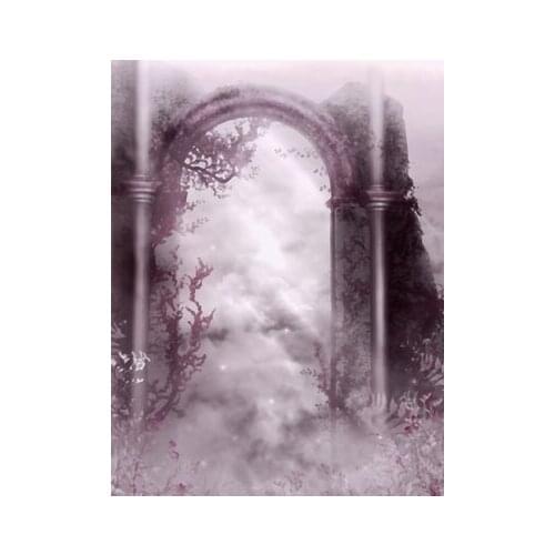TR Retro/Vintage Palace Door Muslin Backdrops 5x7ft Night Scenic White Lighting Mysterous Fog Vinyl Photographic Backgrounds