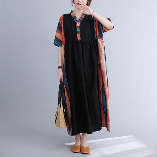Mori Girl 2021 Vintage Women Dress Cotton Lace Short Sleeves Printed Striped Elegant Fashion Loose Casual Female Robe YoYiKamomo