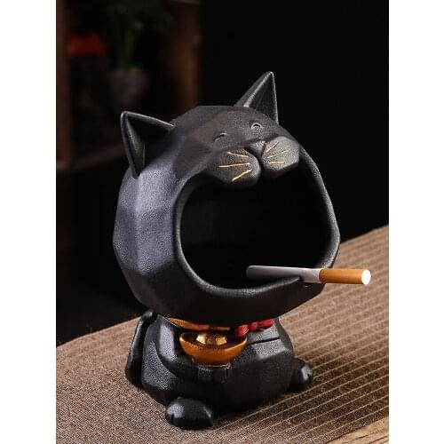 Fun Big Mouth Black Cat Ceramic Ashtray Desktop Organizer Storage