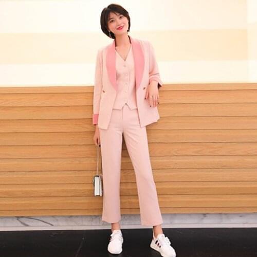 Women Suits Set For Work Stylish Office Ladies Formal Business Wear Three Piece Blazer Jacket Vest Pants Elegant Pansuits