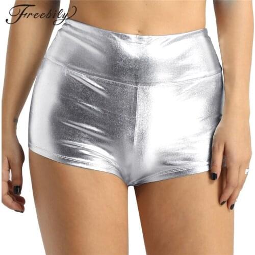Womens Running Shorts Female Shiny High-waisted Gym Shorts Bottoms Fitness Gymnastic Workout Dance Shorts Women Sports Short